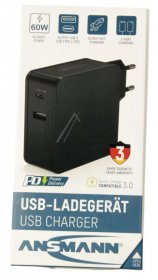 Ansmann Usb Power Supplies - 1001-0096 Gan Charger 65w 1x Usb-c 1x Usb-a Pd Qc