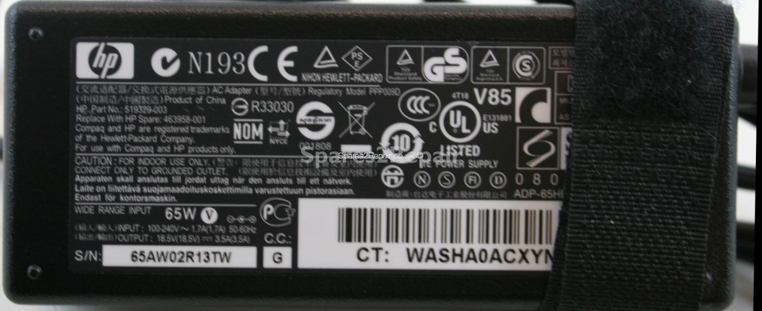 Hewlett Packard - Charger - PPP009D - 519329-003 - ADP-65HB BC - 18.5V 3.5A (Original)