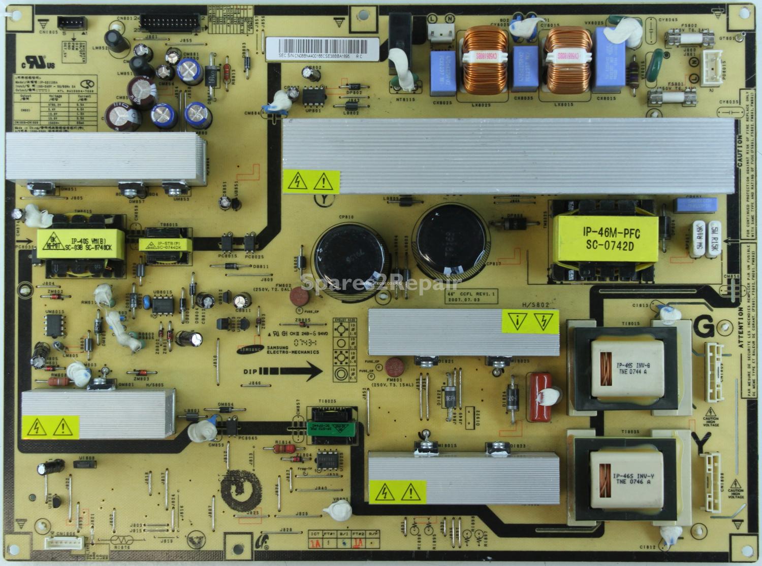 Samsung LE46M86BD - PSU - BN44-00166C - IP-46STD CCFL REV1.1 - IP-301135A - KTL SU10054-6016
