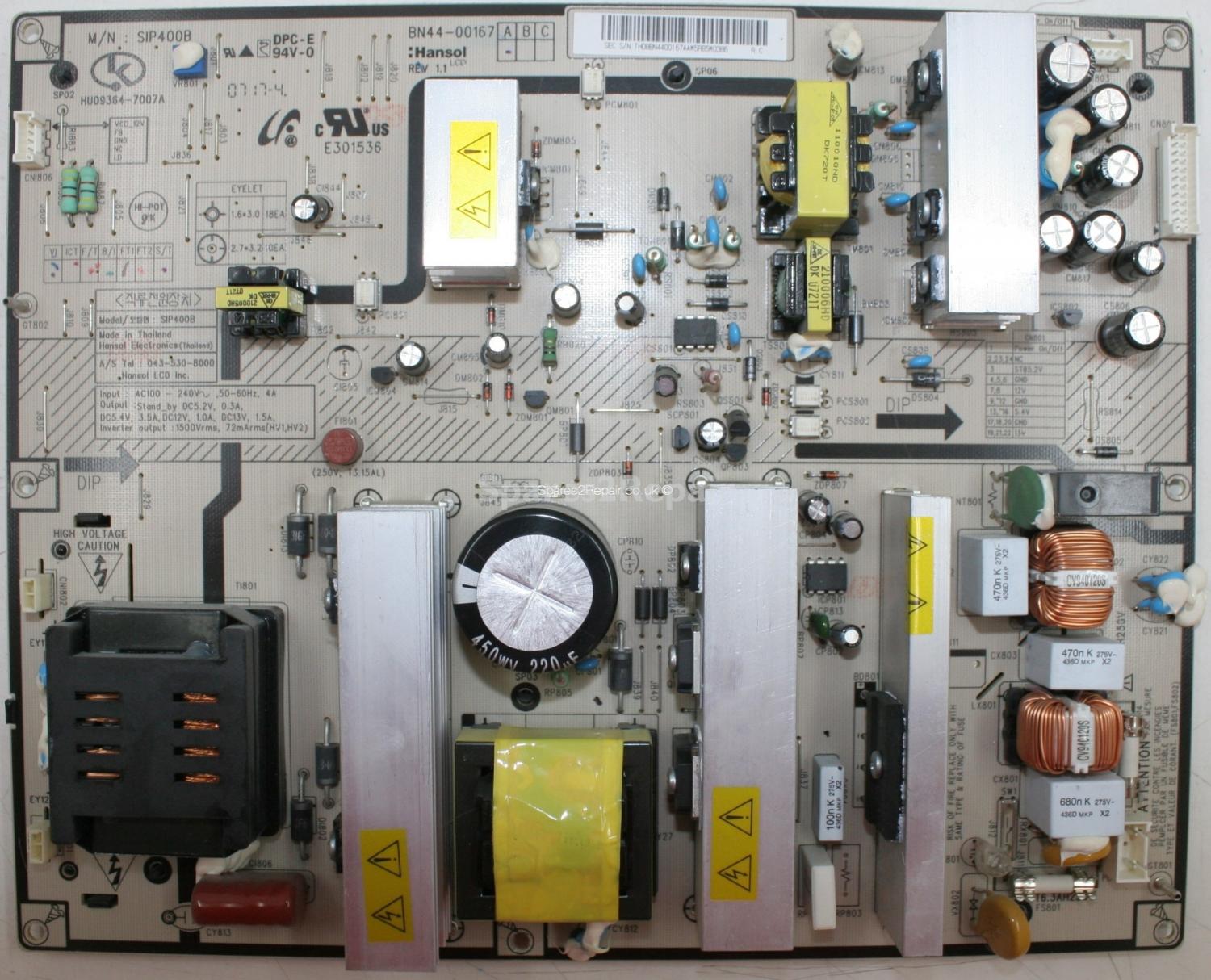 Samsung LE40R87BD - PSU - BN44-00167A - SIP400B - HU09364-7007A REV 1.1