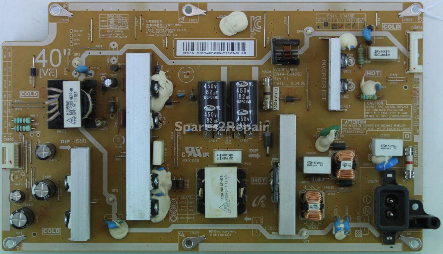 Samsung LE40D503F7W - PSU - BN44-00469B - Rev 1.1 - IV40F1_BHS