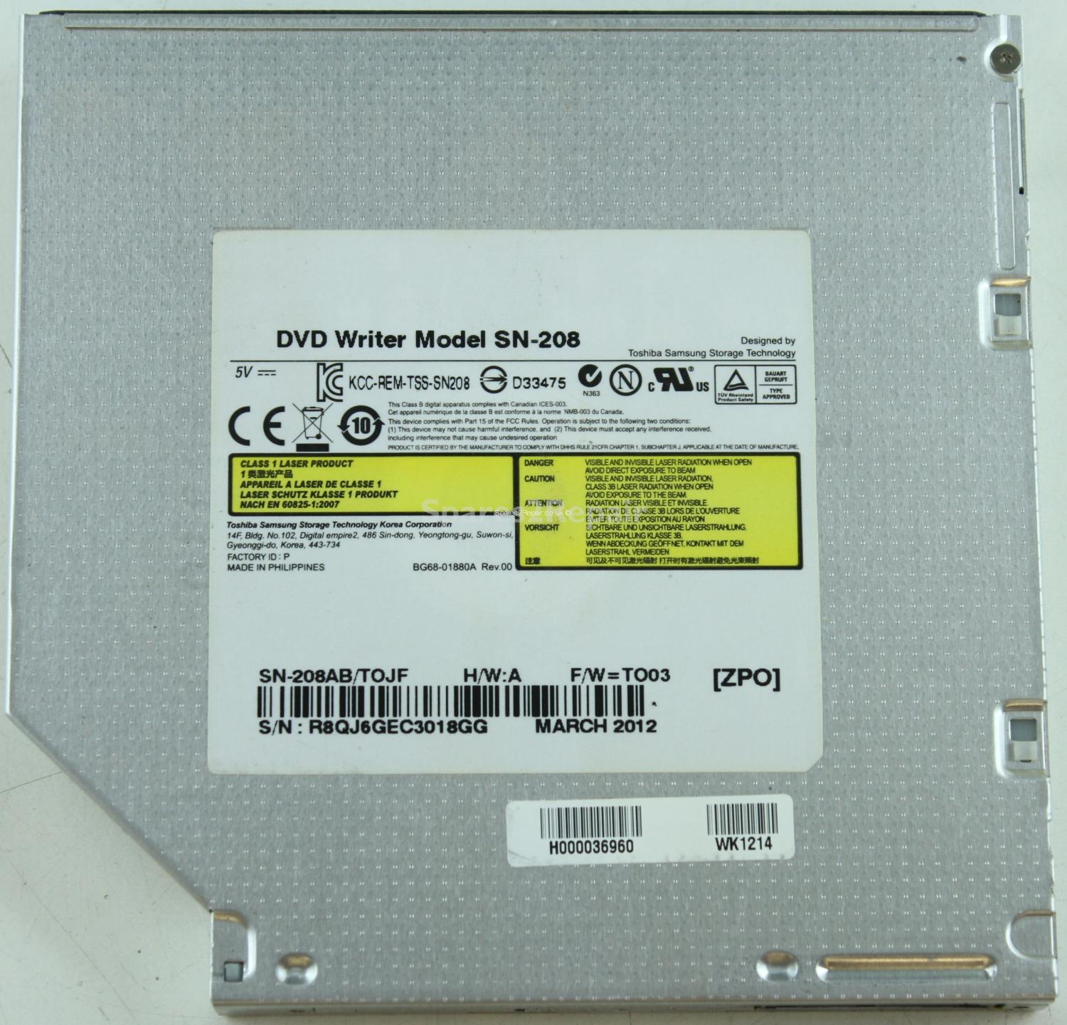 Toshiba Samsung - DVD-RW - SN-208 - BG68-01880A - Rev.00 - SATA