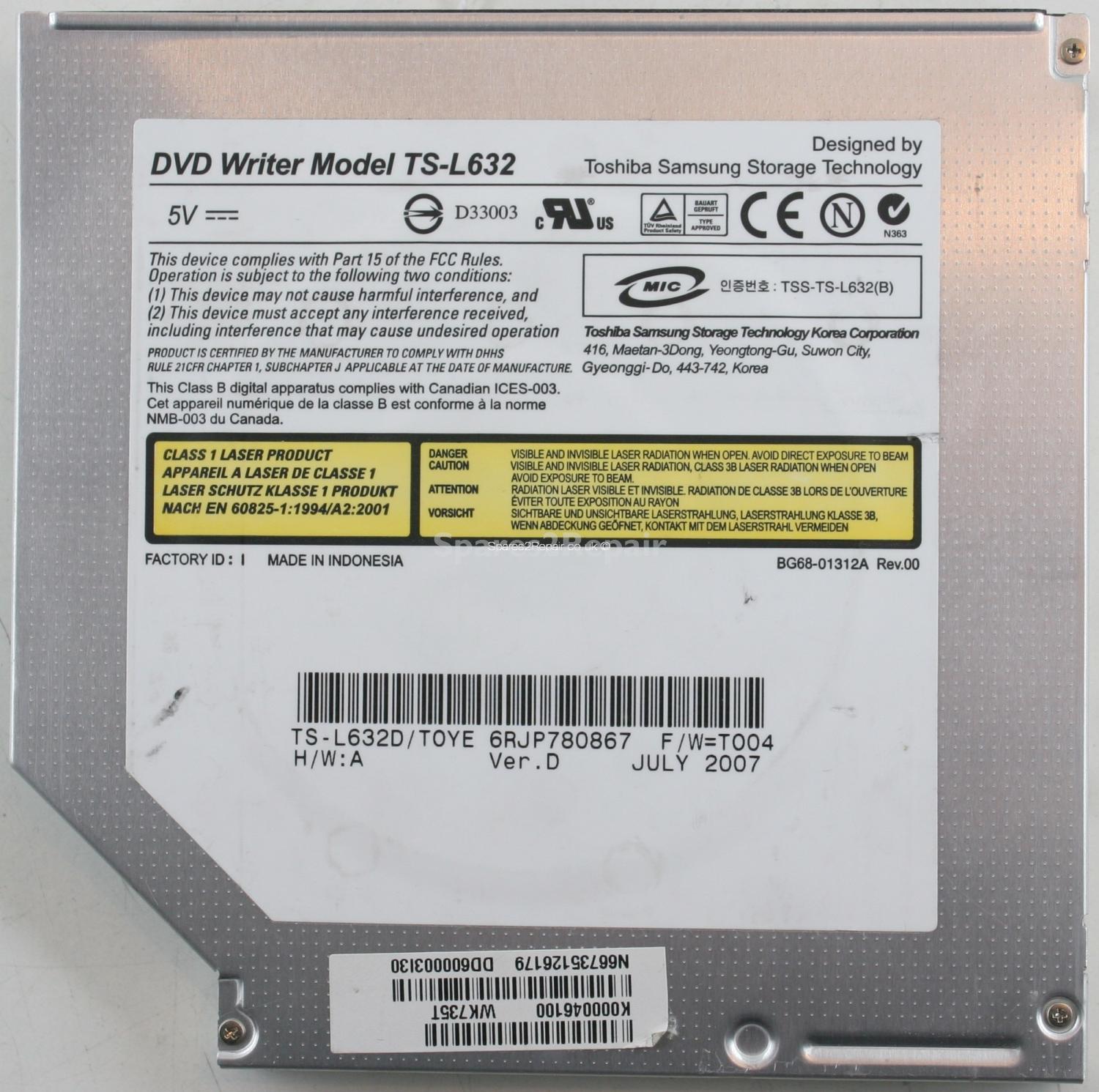 Toshiba Samsung - DVD-RW - TS-L632 - BG68-01312A - Rev.00 - PATA
