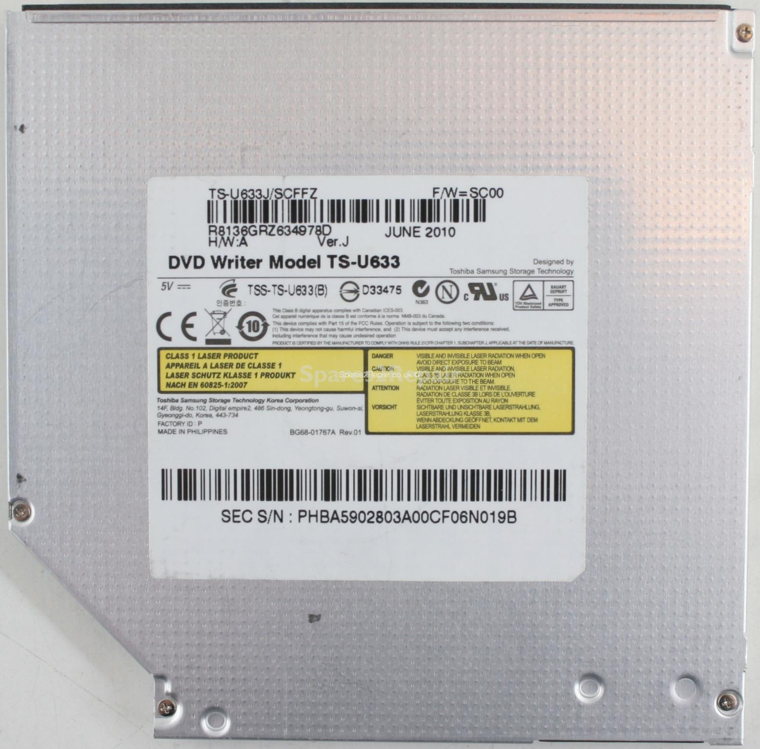 Toshiba Samsung - DVD-RW - TS-U633 - Ver.J - BG68-01767A - Rev.01 - SATA